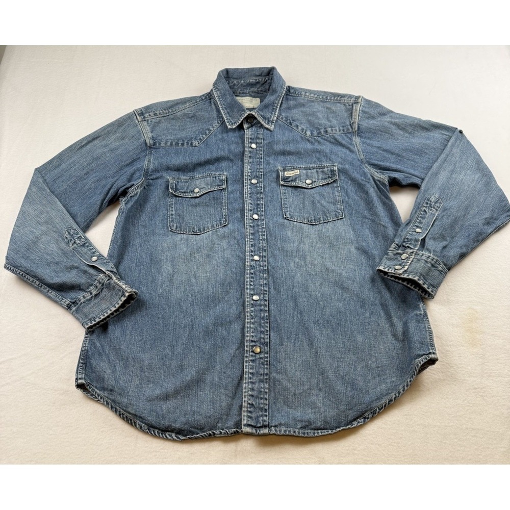 American Eagle Denim Shirt Mens Size M Blue Western Pearl Snap Long Sleeve